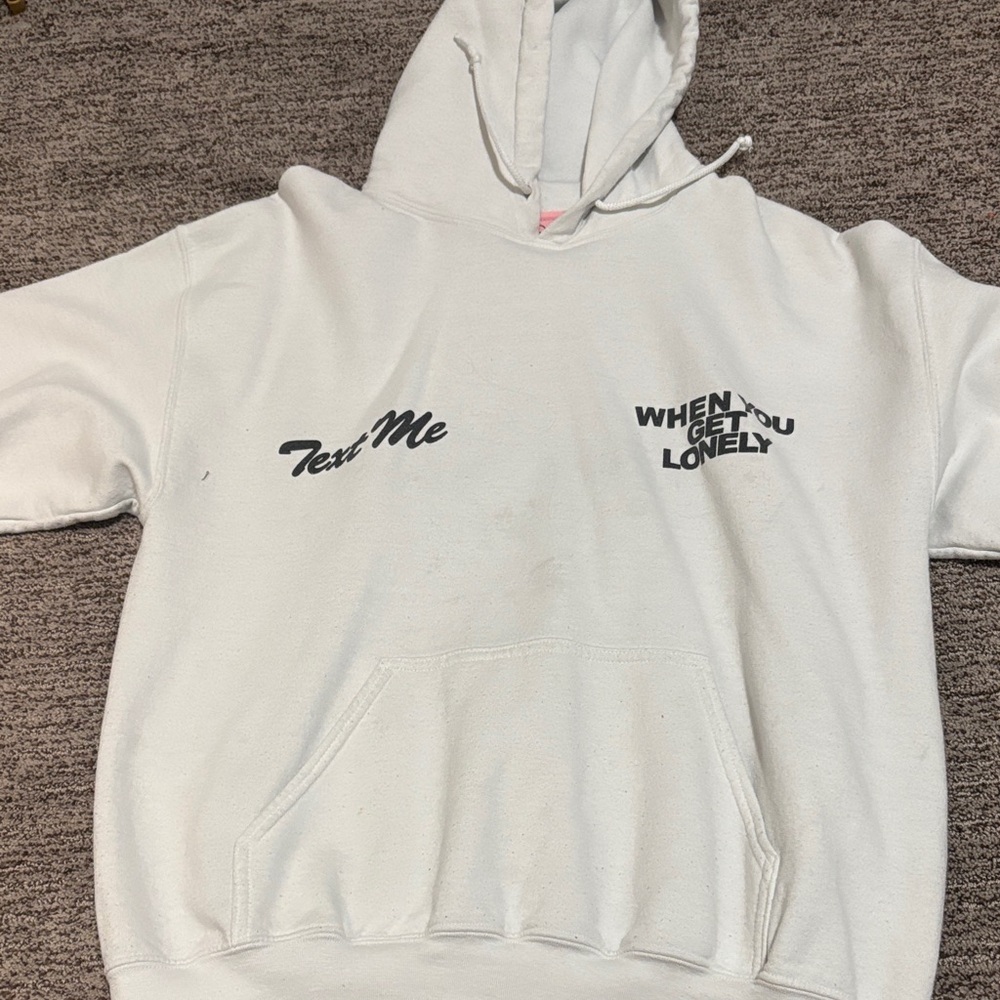 Lonely Ghost White Graphic Hoodie| “Text Me When You Get Lonely” |Size L 🤍